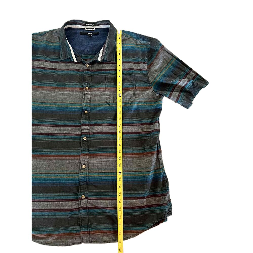 Carbon Mens Multicolor Button Up Short Sleeve Classic Fit Cotton XXL Color Block - Picture 6 of 10